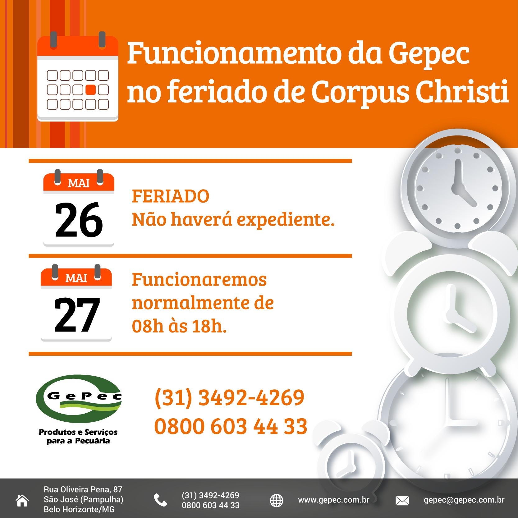 Funcionamento da Gepec no feriado de Corpus Christi